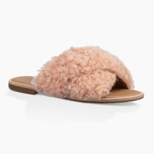 UGG Joni Lamb Fur Crisscross Slide Sandals
